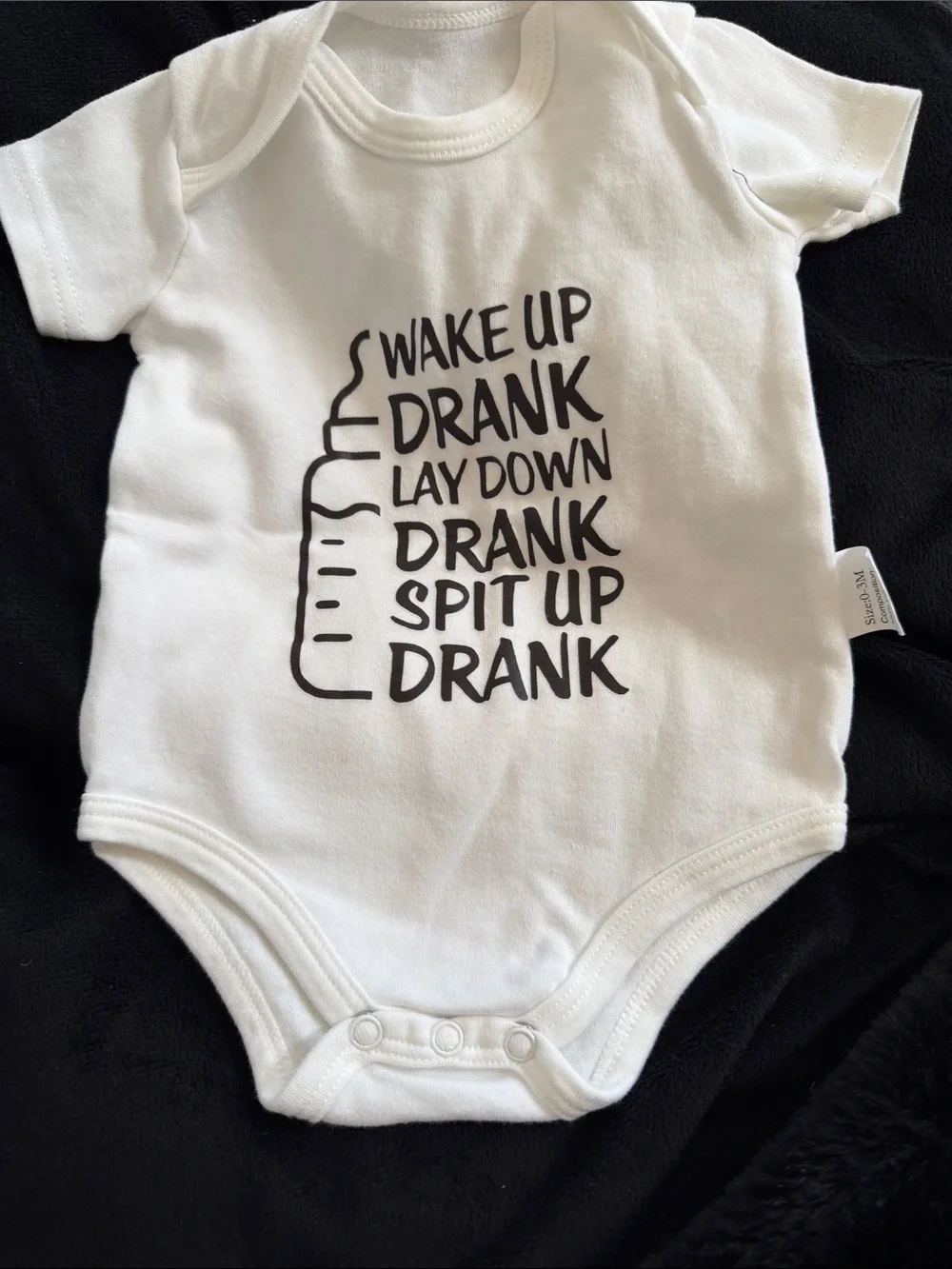 Unbranded White Baby Onesie with Bottle Graphic and Funny Text